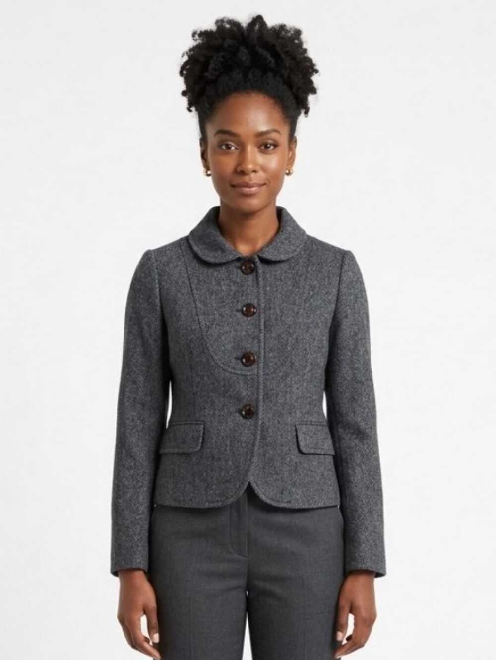 J.Crew Bella Wool Herringbone Blazer Jacket Gray Size 6 Vintage Preppy Academia